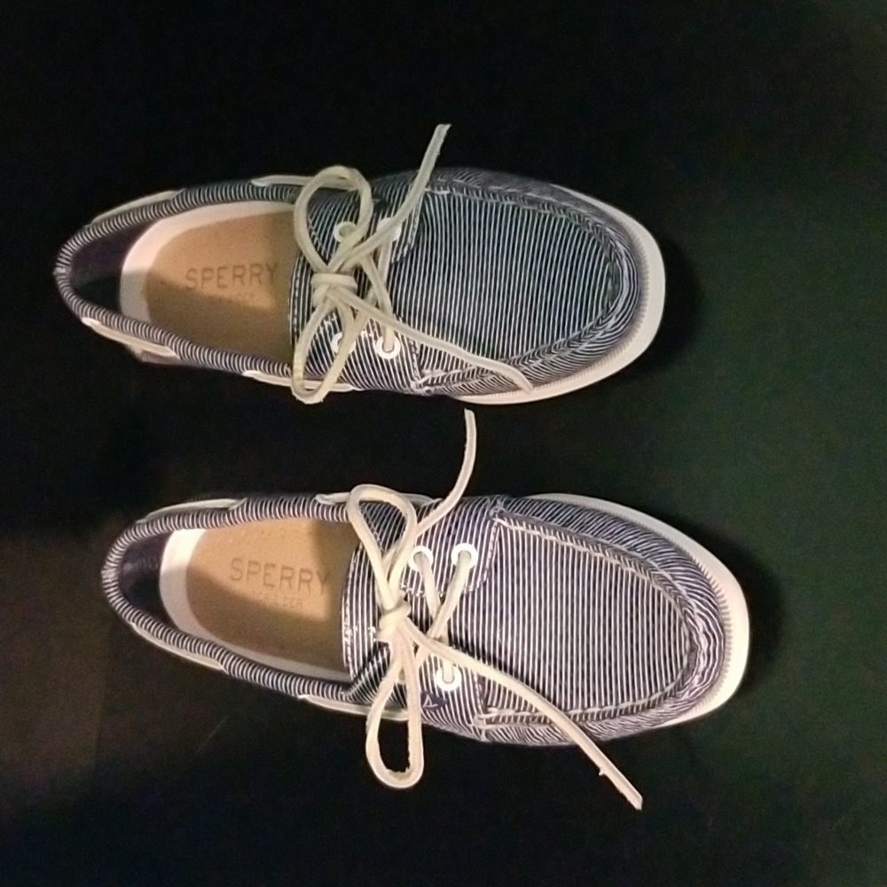 Sperry Topsiders Blue & White Striped Leather Women's Size 7, EUC!